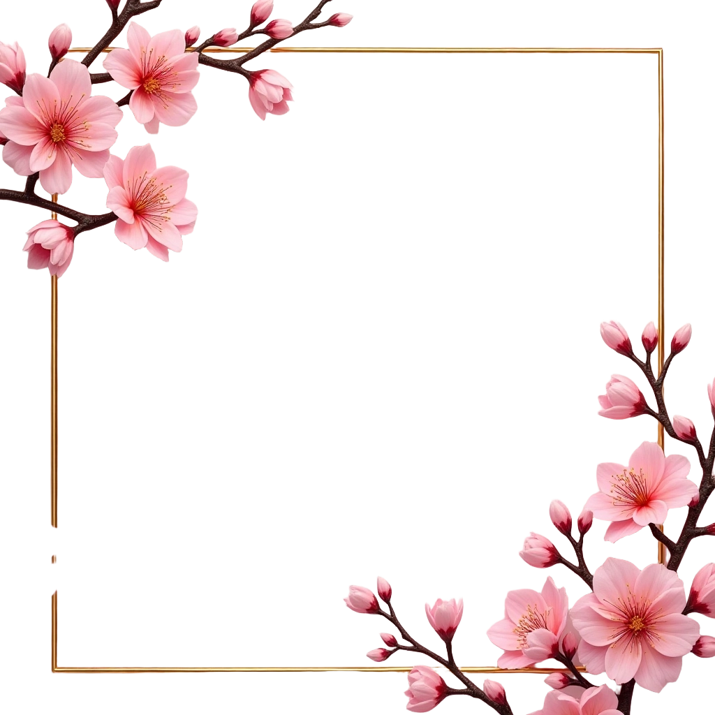 Golden Frame with Cherry Blossoms